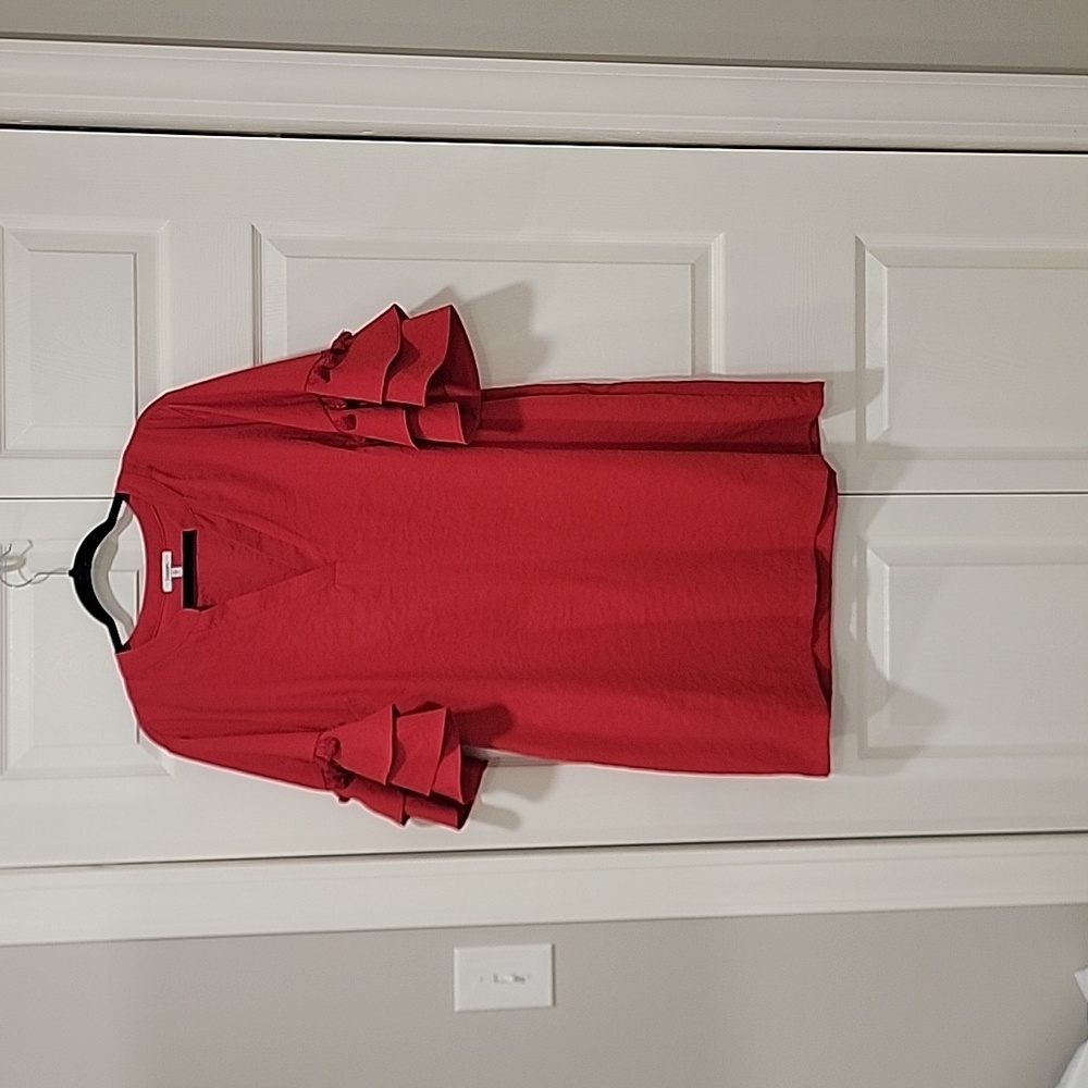 JODIFL Red Ruffle Sleeve V-Neck Dress